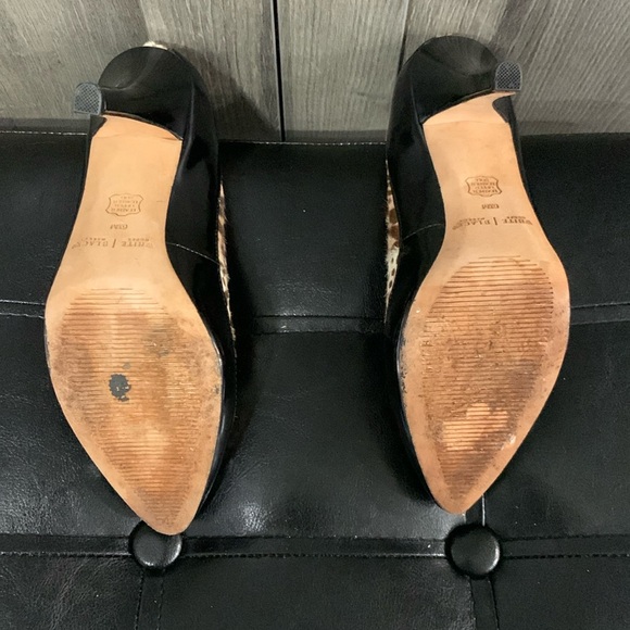 White House Black Market Cheetah Faux Fur Black Patent Leather Shoes Size 6.5M - Picture 11 of 12